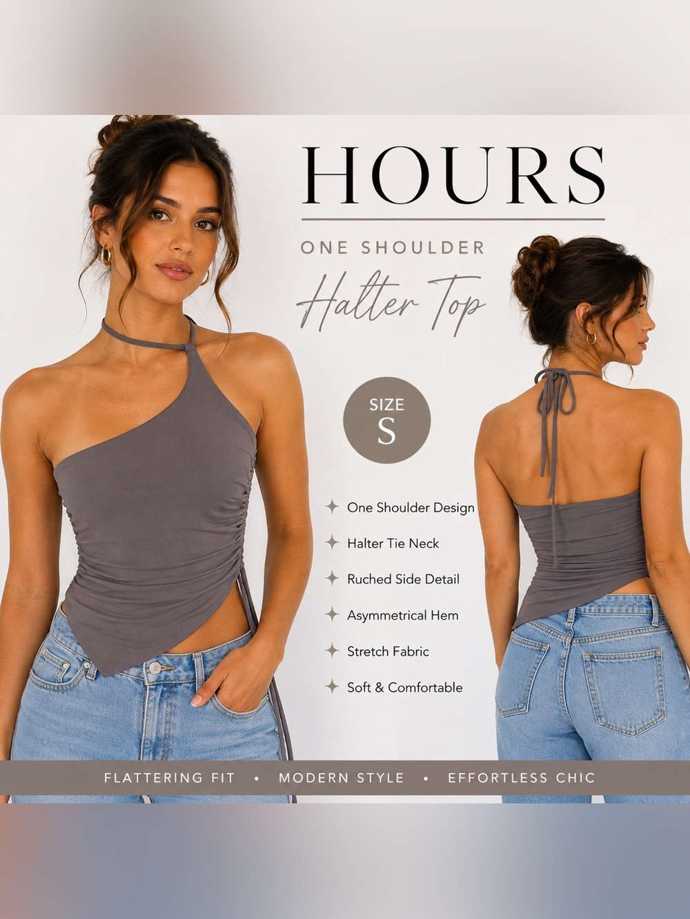 h:ours Taupe-Brown Draped Knit Top
